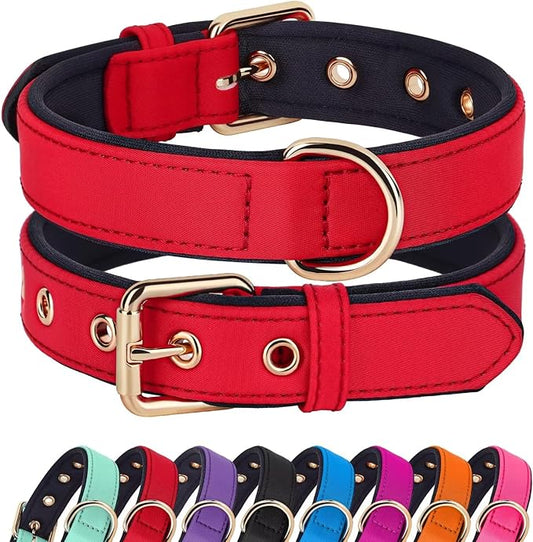 Didog Soft Padded Dog Collars for Medium Dogs, Lightweight and Breathable Dog Collar Waterproof with Metal Buckle, Red, M