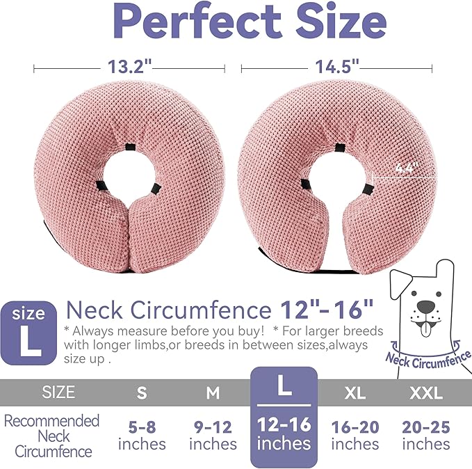 Soft Inflatable Dog Cone Collar for Small Medium Large Dogs - Neck Donut E Collar Alternative for Recovery After Surgery - Pink L