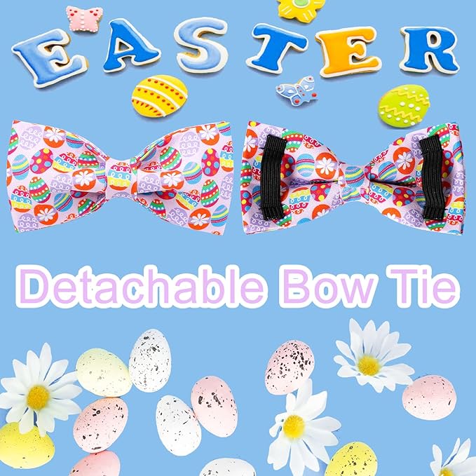 Easter Dog Collar With Bow Tie, Cotton Bowtie for Large Girl Boy Dogs, Colorful Eggs Pet Collar With Metal Buckle, Easter Gift, L