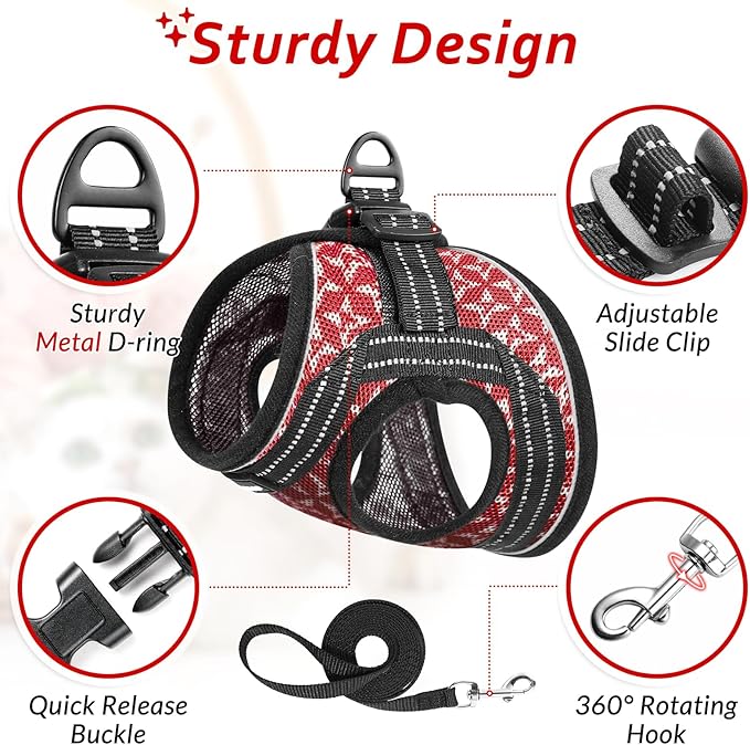 Cat Harness and Leash Escape Proof for Walking, Safe Adjustable Medium Kitten Vest Set with Reflective Strip for Kitty, Easy Control Comfortable Soft Outdoor Pet Harnesses, Red, Medium