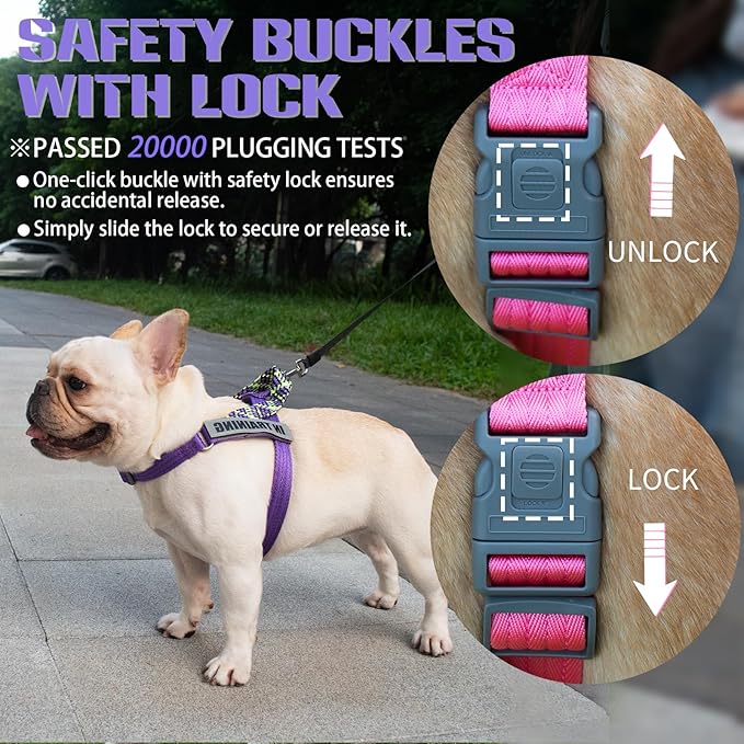 Service Dog Vest, No-Pull Service Dog Harness with 4 PCS Reflective Patches, Dog Vest Harness with Handle, Pet Harness for Small Medium Large Dogs in Training (Purple, XS)