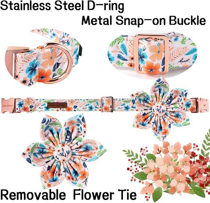 Unique Style Paws Cotton Dog Collar with Bow Floral Plaid Colorful Dog Collar with Bow Tie for Small Medium Large Dogs Pets Gifts