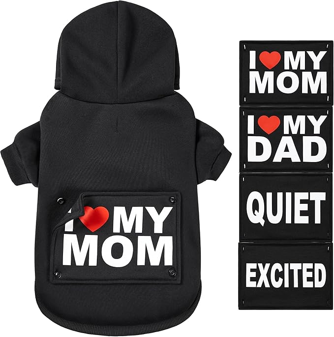 GreenJoy Magic Dog Sweater with 4 Interchangeable Patterns - Puppy, Cat & Dog Hoodie Cold Weather Coat - X-Small, Black (Letter Print A)