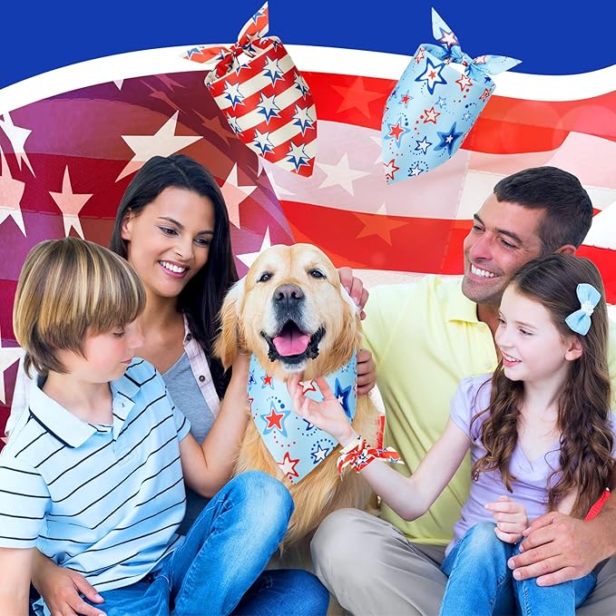 Preboun 100 Pcs Patriotic Dog Bandanas Bulk Red White and Blue Bandanas for Dogs 4th of July Triangle Pet Kerchief Scarf Set for Independence Day Puppy Doggie Costume Accessories