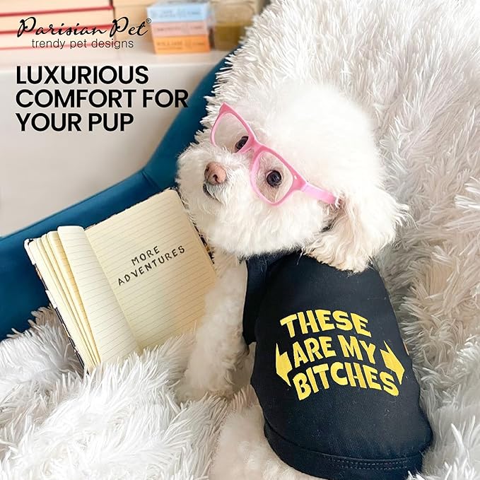 Parisian Pet Dog Tshirt - Embroidered “These are My B*tches “ Pet Vest - 100% Cotton and Lightweight Dog Clothes - Sleeveless, Machine Washable Tee Shirts for Medium Dogs - M