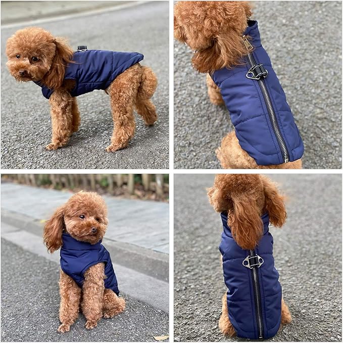 Navyblue XXL Dog Winter Vest with Cotton Lining, Waterproof Ultra Warm Coat, Windproof Zippered Jacket, Breathable Soft Coat for Small to Large Dogs