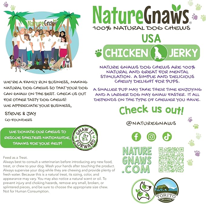 Nature Gnaws USA Chicken Tenders (1Lb) - Delicious Grain-Free Dog Treats for Small, Medium & Large Breeds - Natural Jerky Chews for Dogs.
