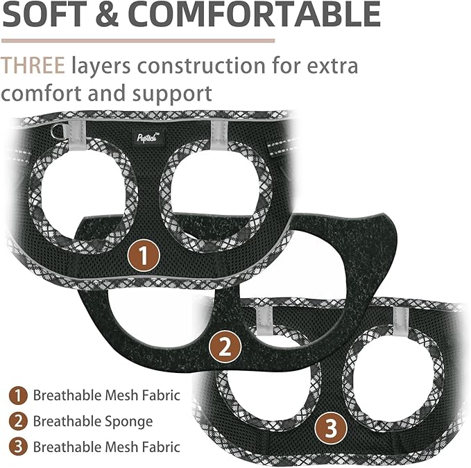 PUPTECK Dog Harness and Leash Set for Small Medium Dogs No Pull Step-in Soft Mesh Puppy Cat Vest Harnesses Reflective at Night, Upgraded New Black L
