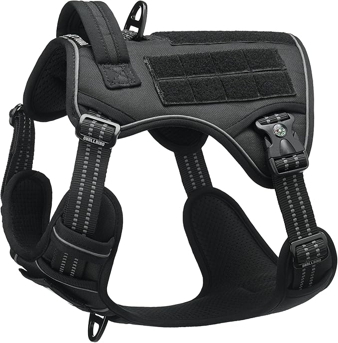 Tactical Dog Harness for Medium Large Dogs, Black Dog Harness with ID Card, Reflective Hiking Harness for Training Easy Control Dog Vest with Handle Black