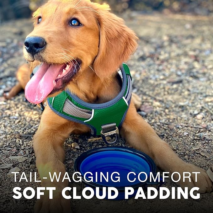 Embark Adventure Dog Harness, Reflective Trim No Pull Dog Harness for Large Dogs - Military Grade Nylon, Front Clip with Gel Lined Handle.