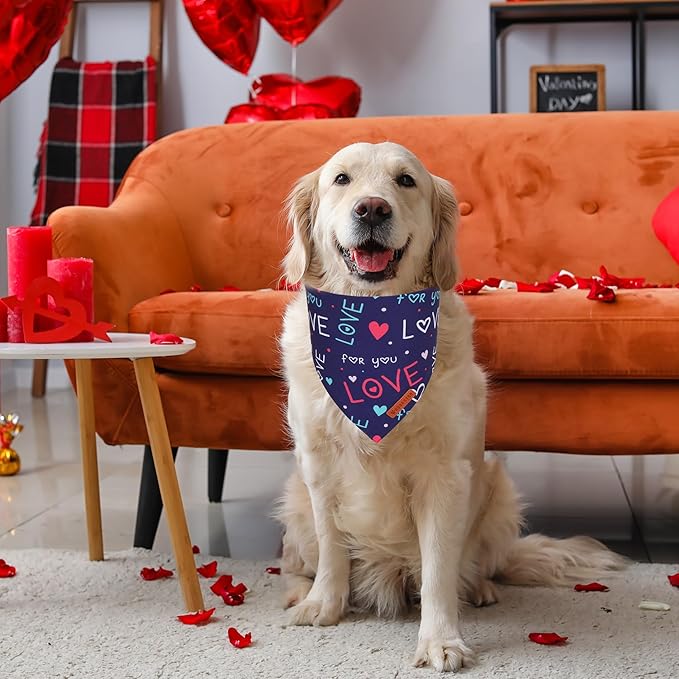 ADOGGYGO Valentine Dog Bandana, Red Blue Heart Love Pet Scarf, Adjustable Fit Pet Valentine Bandanas for Large and Extra Large Dogs (X-Large)