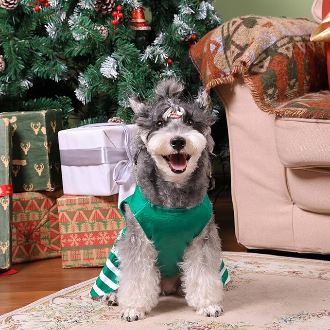 CuteBone Elf Dog Dresses Velvet Holiday Small Dogs Clothes Onesie Pet Apparel Girl Puppy Skirt with Bow Hair Rope CVA55L-D