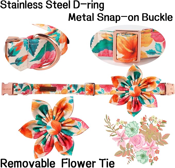 Unique Style Paws Cotton Dog Collar with Bow Floral Plaid Colorful Dog Collar with Bow Tie for Small Medium Large Dogs Pets Gifts