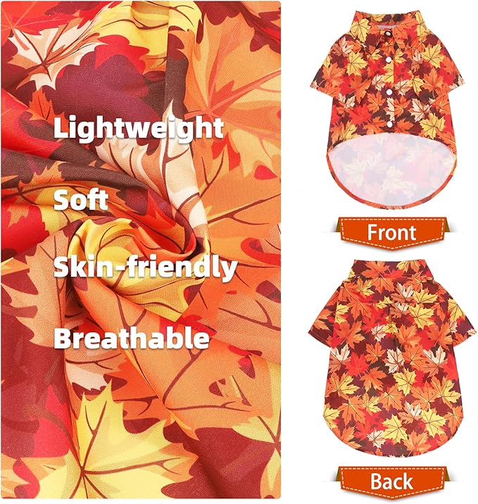 PUPTECK Dog Shirt, Cute Puppy Cat Polo T-Shirt, Soft Pet Clothes Boy Girl Outfit for Small Medium Sized Dogs, Costume Fall Leaves S