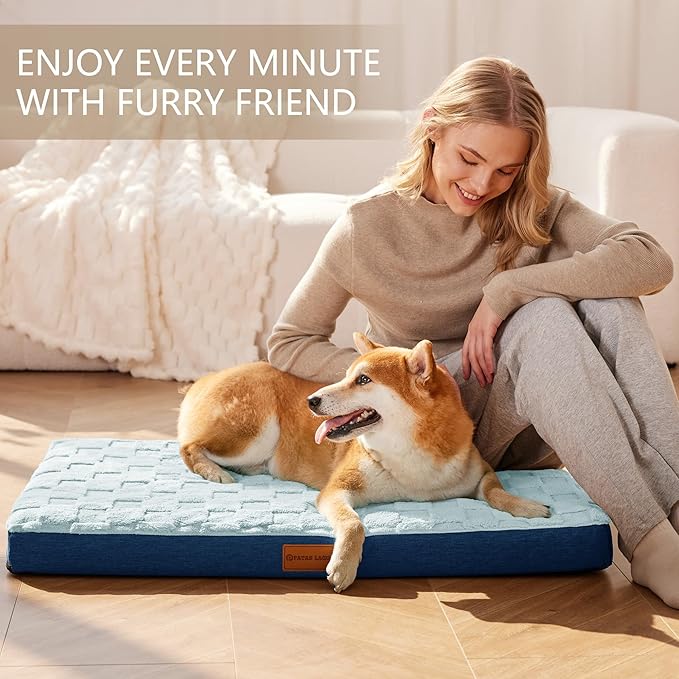 Patas Lague Orthopedic Jumbo Dog Bed for Extra Large Dogs 56''X40'', Waterproof Soft Warm Comfortable Egg Crate Foam Jumbo Pet Beds Mat with Removable Washable Cover and Nonskid Bottom, Blue