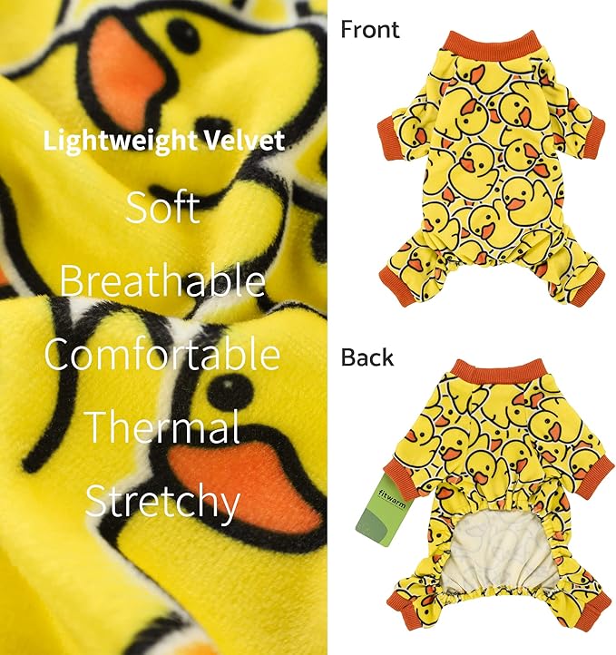 Fitwarm Funny Duck Dog Pajamas, Dog Winter Clothes for Small Dogs Girl, Lightweight Velvet Pet Jumpsuit, Cat Onesie, Yellow, Small