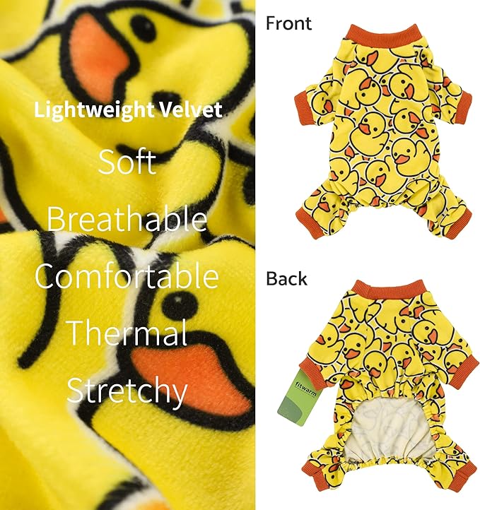 Fitwarm Funny Duck Dog Pajamas, Dog Winter Clothes for Small Dogs Girl, Lightweight Velvet Pet Jumpsuit, Cat Onesie, Yellow, Medium