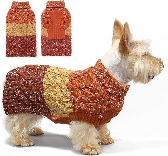 KYEESE Dog Sweater Color Block Dog Sweaters for Medium Dogs Boy with Fuzzy Thread Knitted Turtleneck Dog Sweater for Medium Dogs Fall Winter Dog Clothes, Brown, XXL