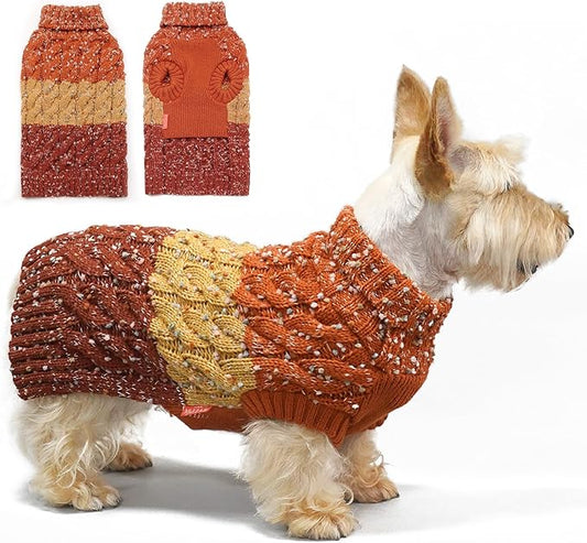 KYEESE Color Block Dog Sweater for Small Male Dogs - Fuzzy Thread Knitted Turtleneck Fall Winter Clothes, Brown, M
