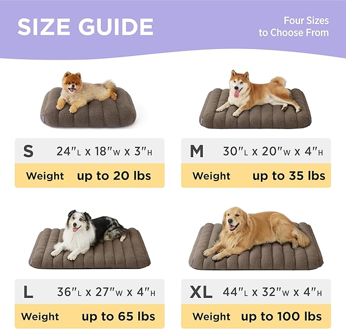 Lesure Cute Orthopedic Dog Bed for Small Dogs, Waterproof Chic Flat Pet Beds with Removable Washable Cover, Fuzzy Thick Egg Crate Foam Pet Mat for Indoor Use (24" x 18", Brown)