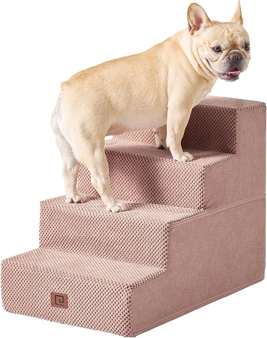 EHEYCIGA Dog Stairs for Bed 18”H, 4-Step Dog Steps for High Bed, Pet Steps for Small Dogs and Cats, Non-Slip Balanced Pet Ramp Indoor, Pink
