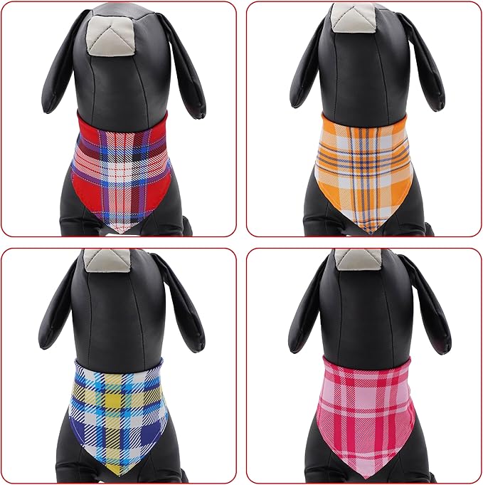 7 PCS Plaid Dog Bandanas for Small Dogs Kittens Polyester Dog Bandanas for Puppy Doggy XS Print One Side Scarves Party Grooming S