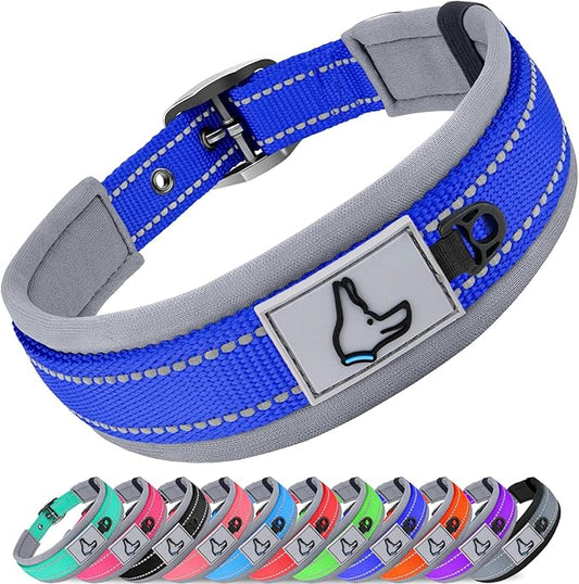 Joytale Dog Collar for Small Dogs, Neoprene Padded and Adjustable, Reflective Wide Heavy Duty Pet Collars with Durable Metal Belt Buckle for Walking, Navy Blue, S