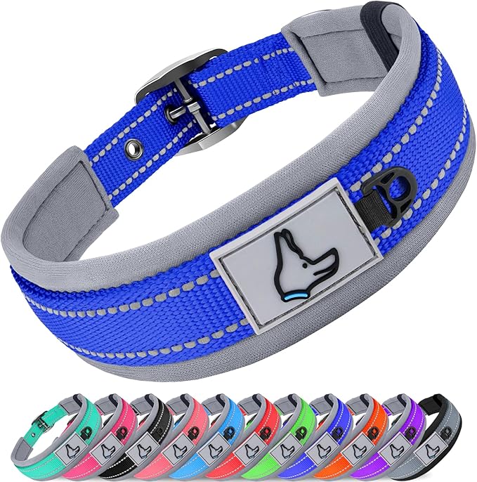Joytale Dog Collar for Extra Large Dogs, Neoprene Padded and Adjustable, Reflective Wide Heavy Duty Pet Collars with Durable Metal Belt Buckle for Walking, Navy Blue, XL