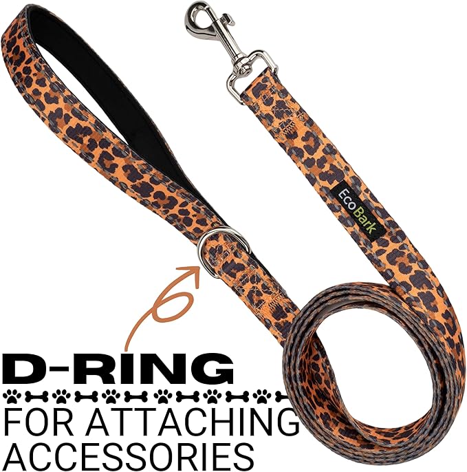 EcoBark Dog Leash - 4 FT / 5 FT / 6 FT Reflective Dog Leash- Eco-Bright Dog Leashes with Padded Handle - Strong Heavy Duty Dog Leash - Nylon Dog Leash for Medium and Large Dogs (Cheetah Dog Leash)
