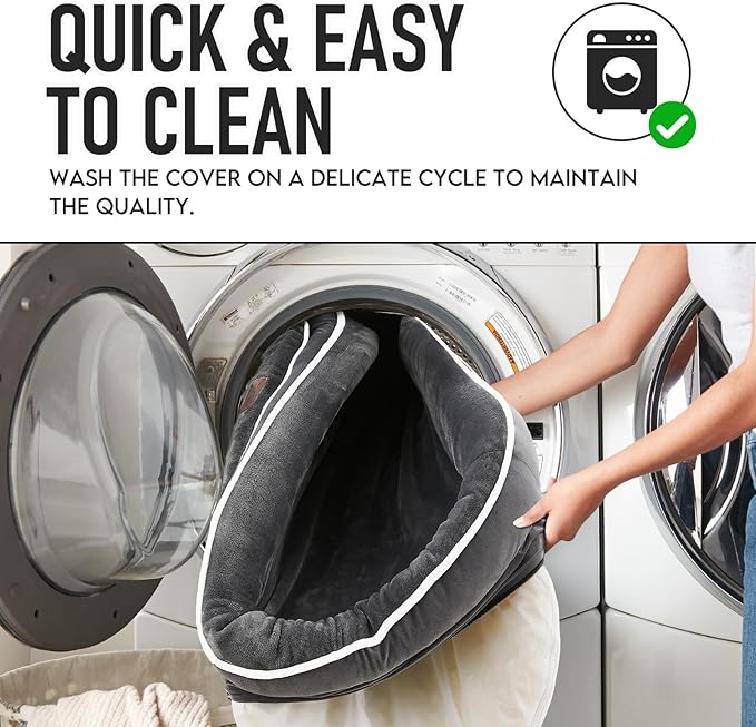 OhGeni Orthopedic Dog Couch Small Sized Pet Beds for Fathers Gifts with Comfort Foam Support, Soft Indestructible Fabric, Machine Washable Waterproof Removable Cover, 22-Inch (Gray)