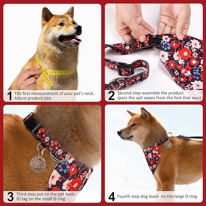 Dog Collars and Bandanas - Soft Adjustable Fancy Floral Boys Girls Puppy Collar for Small Medium Large Dogs.