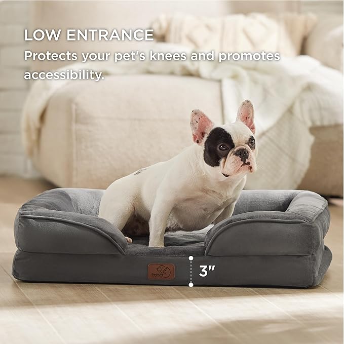 Bedsure Orthopedic Dog Bed for Medium Dogs - Waterproof Dog Sofa Beds Medium, Supportive Foam Pet Couch Bed with Removable Washable Cover, Waterproof Lining and Nonskid Bottom, Dark Grey
