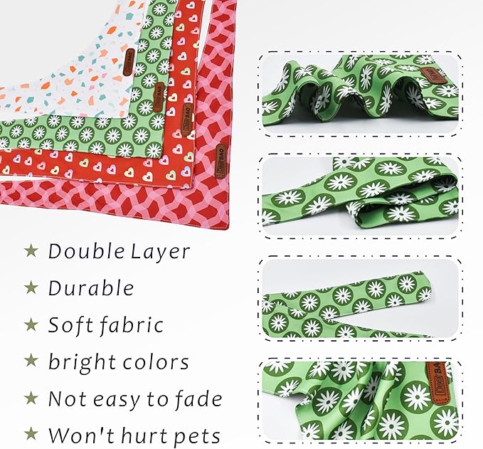Large Spring Dog Bandanas 4Pack,Dog Scarf,Dog Bandanas boygirl,Premium Durable Fabric,Adjustable Fit,Unique Shape,Suitable for All Kinds of Dogs,Provide Various Sizes(Large)