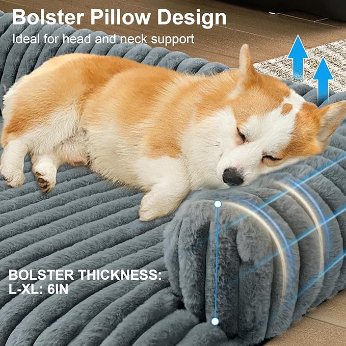 Luxurious Dog Couch Bed, Washable Calming Dog Couch Cover, Removable Couch Protector for Dogs, Waterproof Sofa Bed, Pet Bed Mats for Couch, Pet Couch Covers for Sofa(Grey, L)