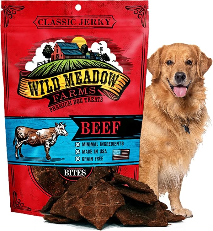 Wild Meadow Farms - Classic Beef Bites, Soft Jerky Treats for Dogs, Grain-Free & All-Natural, Ideal for Training, Portioning, and High-Value Rewards for All Breeds & Ages - 3.5 Ounce Pouch