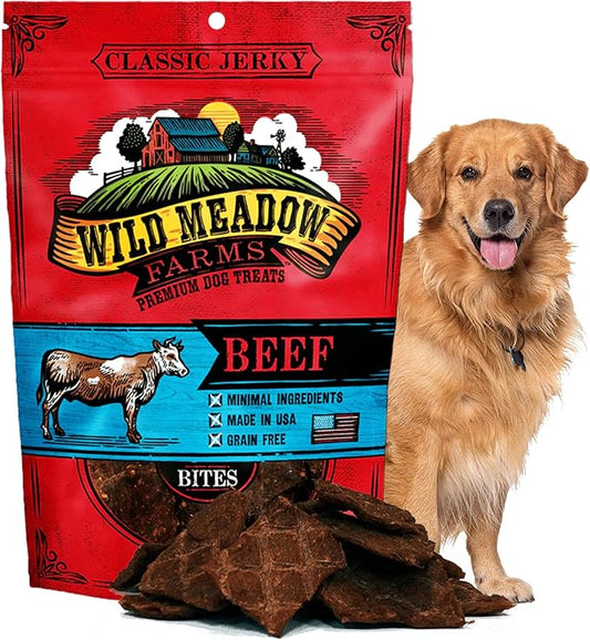 Wild Meadow Farms - Classic Beef Bites, Soft Jerky Treats for Dogs, Grain-Free & All-Natural, Ideal for Training, Portioning, and High-Value Rewards for All Breeds & Ages - 3.5 Ounce Pouch