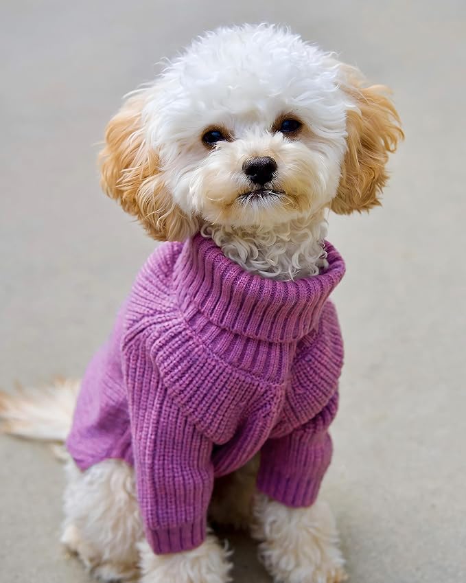 Fitwarm Thermal Knitted Dog Sweater Doggy Winter Coat Pet Clothes Doggie Turtleneck Jacket Puppy Outfits Cat Sweatsuit Lavender Purple Small