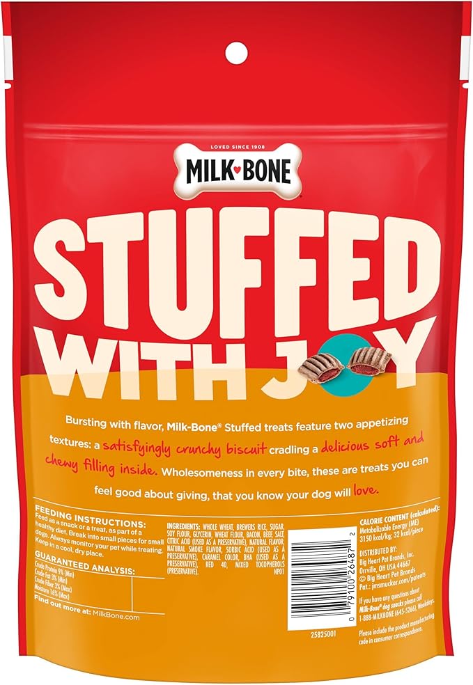Milk-Bone Stuffed Dog Treats with Real Bacon & Beef, 10 Ounce (Pack of 5), Crunchy Biscuit with Soft & Chewy Filling