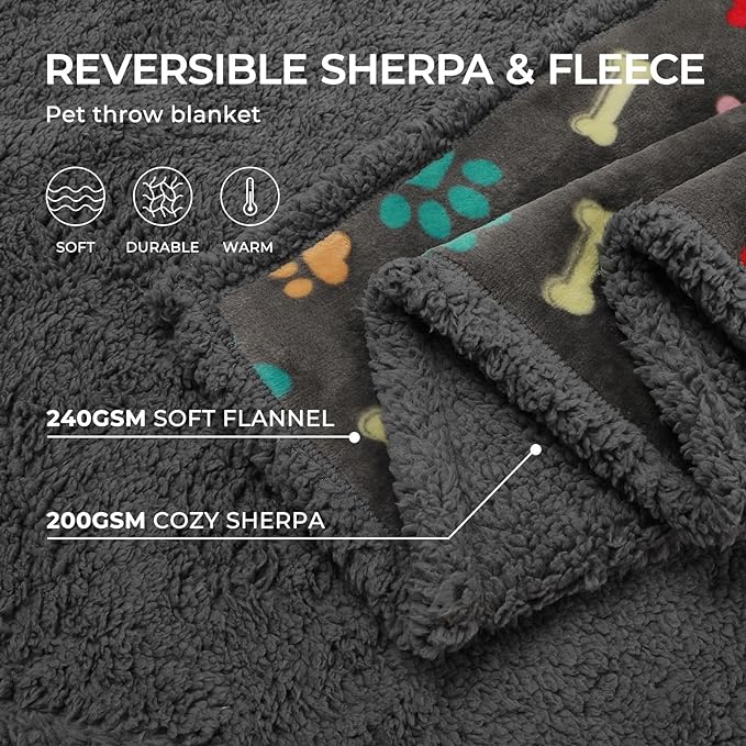 Luciphia Waterproof Pet Blankets for Couch Sofa Bed Cover Liquid Pee Proof Washable Soft Fluffy Large Dog Blanket Reversible Furniture Protection Grey Bone Thicken Small（40" x 28"）