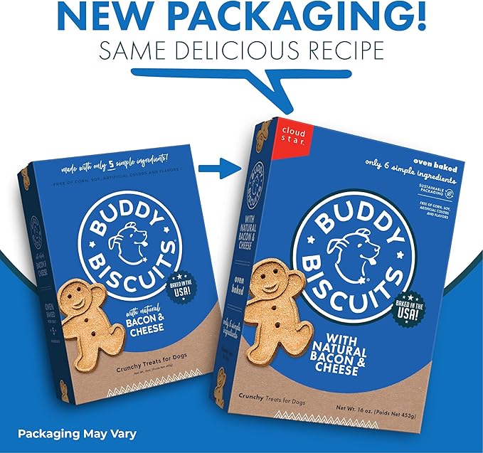 Buddy Biscuits 16 oz. Box of Crunchy Dog Treats Made with Bacon & Cheese
