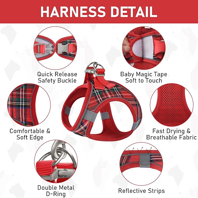 GAMUDA Dog Harness, Collar and Seat Belt Set, Vehicle Safety Harness, Retractable Adjustable Pet Seatbelts with Travel Strap and Carabiner for Most Cars (Red, XL)
