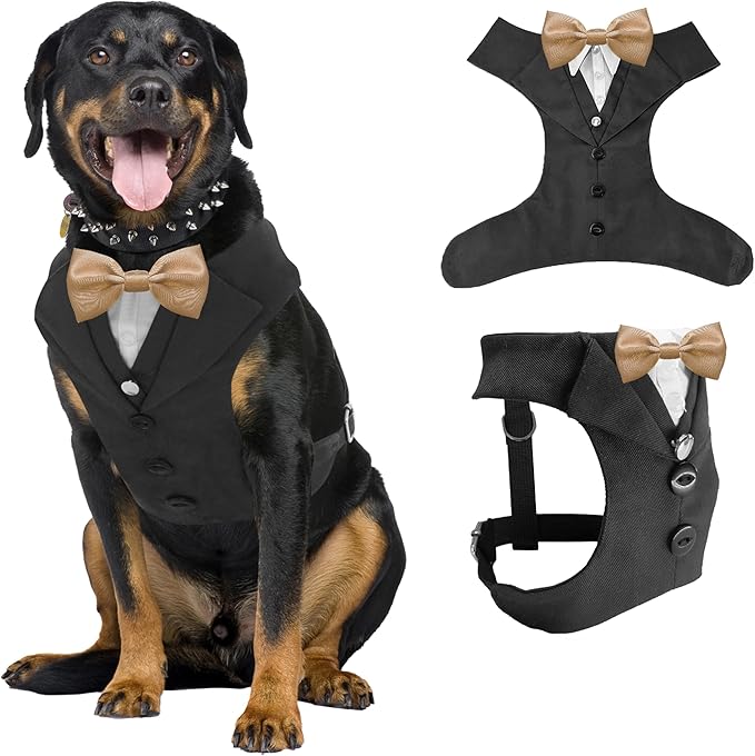 Dog Tuxedo for Wedding Outfit, Dog Suit and Tie Costumes for Birthday, Halloween, Cosplay, Christmas Party, Pet Formal Wear with Bowtie, Tux for Medium Large Dogs, Bulldog, Labrador, Husky
