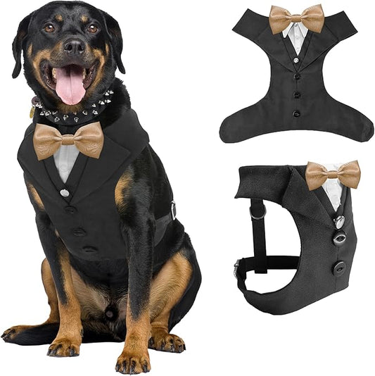 Dog Tuxedo for Wedding Outfit, Dog Suit and Tie Costumes for Birthday, Halloween, Cosplay, Christmas Party, Pet Formal Wear with Bowtie, Tux for Medium Large Dogs, Bulldog, Labrador, Husky