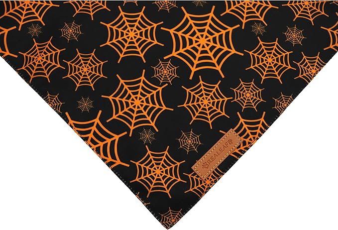 Realeaf Halloween Dog Bandanas 2 Pack, Pumpkin and Spider Web Bibs, Triangle Reversible Fall Pet Scarf, Premium Durable Fabric, Adjustable Fit (Small)