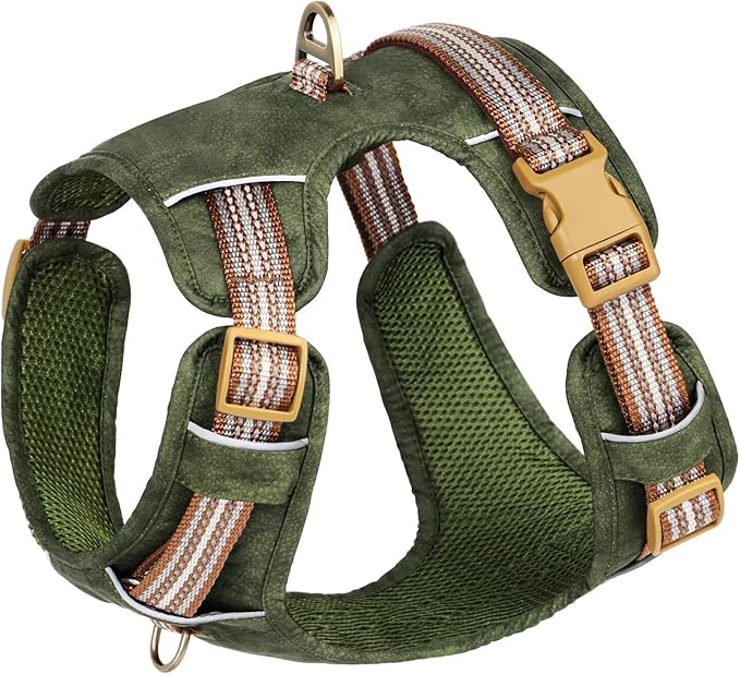 Beirui Dog Harness Medium Sized Dog, Stylish Oxford Leather Pet Vest with 2 Leash Clips, Adjustable Reflective Soft Padded No Pull Harness with Easy Control Handle for Walking, Chest 26-33"