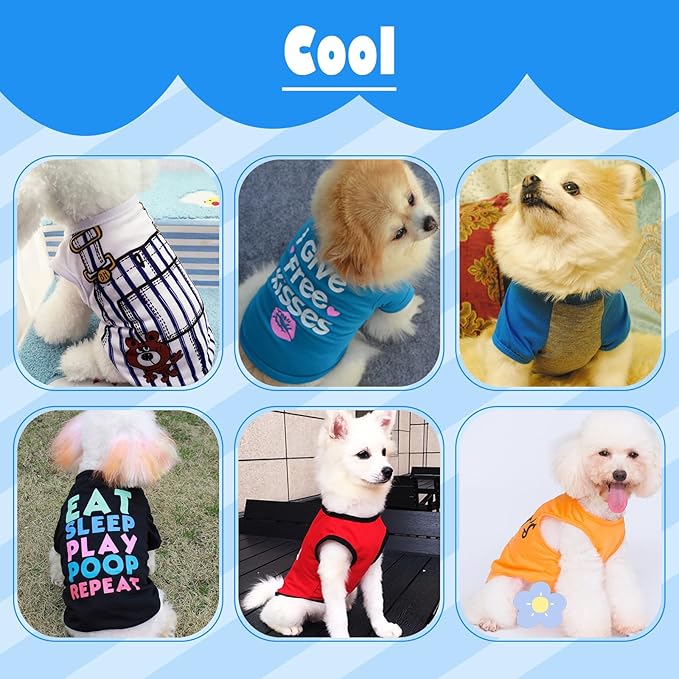 6 Pack Dog Clothes for Small Dogs Boy and Girl, Soft and Breathable Puppy Kitten Dog Shirts with Letters for Pet Cats, Summer Dogs' T-Shirts Apparel Sleeveless Vests for Chihuahua Yorkies