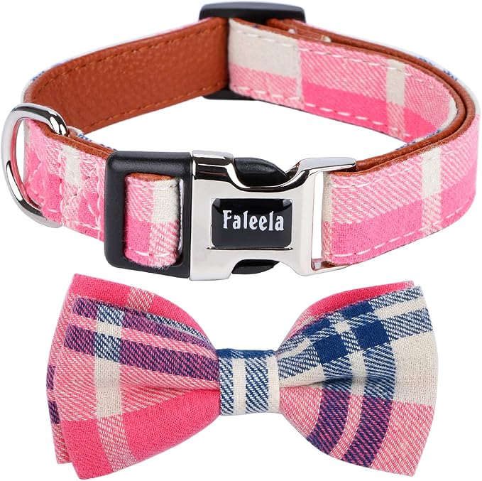 Faleela Soft &Comfy Bowtie Dog Collar,Detachable and Adjustable Bow Tie Collar,for Small Medium Large Pet (Small (Pack of 1), Pink)