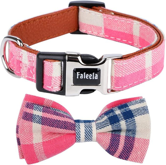 Faleela Soft &Comfy Bowtie Dog Collar,Detachable and Adjustable Bow Tie Collar,for Small Medium Large Pet (Small (Pack of 1), Pink)