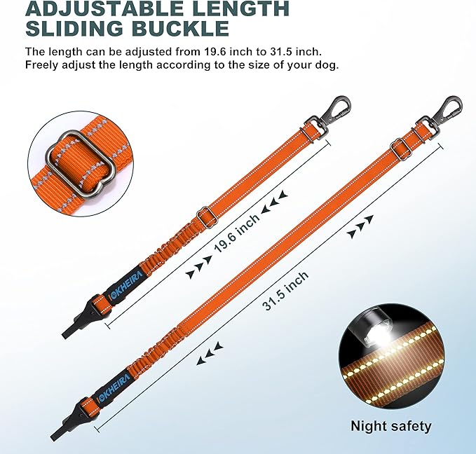 Dog Seat Belt 3-in-1 Car Harness for Dogs Adjustable Safety Seatbelt for Car Durable Nylon Reflective Bungee Fabric Tether with Clip Hook Latch & Buckle, Swivel Zinc Alloy Carabiner (Orange)