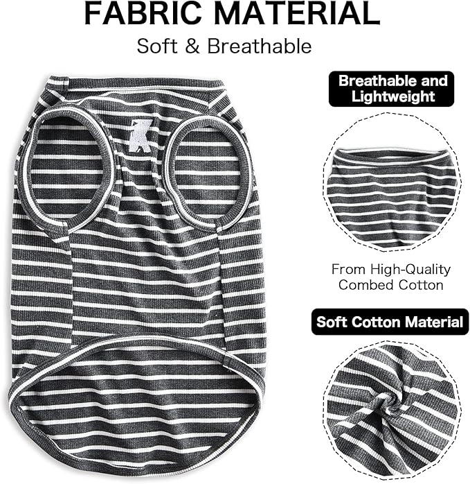 Koneseve Dog Shirt Vest Lightweight Stretchy Dog T-Shirts Soft Cool Sleeveless Stripe Vests Breathable Clothes for Puppy Kitty Cats Small Medium Large Dogs 2 Pack Black + Grey [ 5XL ]